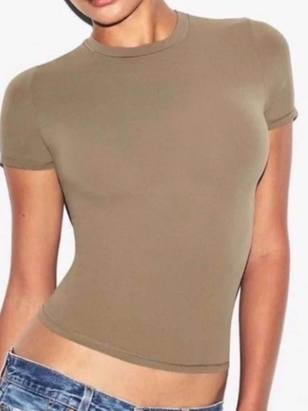 NEW Skims Fits Everybody T Shirt Womens XS Khaki